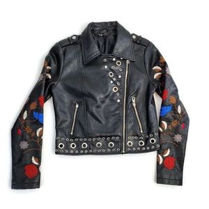 Romeo + Juliet Womens Couture Size Medium Embroidered Moto Black Jacket